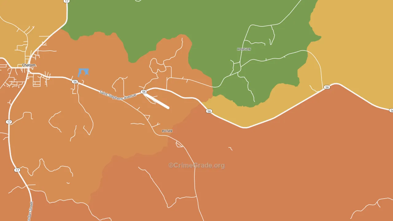 Rutan, AL Map of Robbery Rates