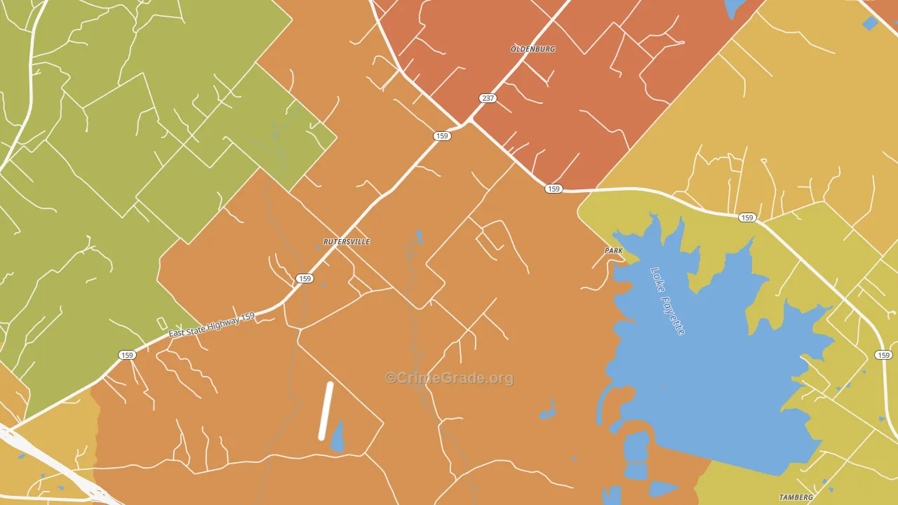Rutersville, TX Map of Robbery Rates