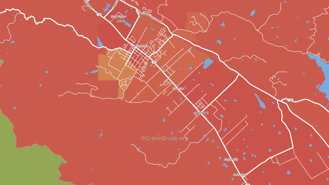 Rutherford, CA Map of Robbery Rates
