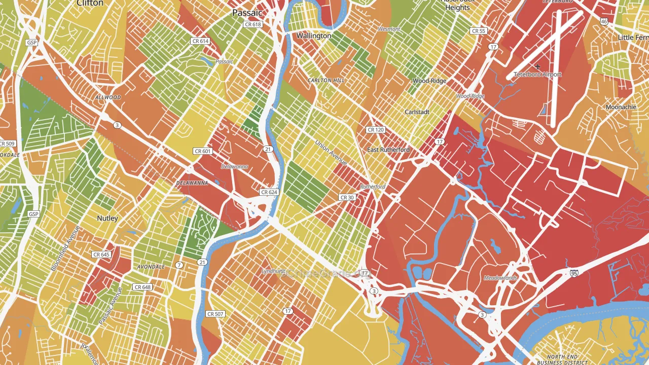 Rutherford, NJ Map of Robbery Rates