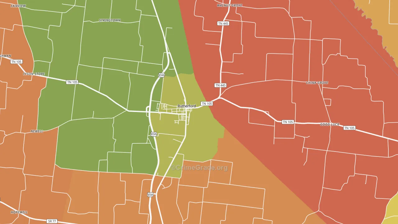 Rutherford, TN Map of Robbery Rates