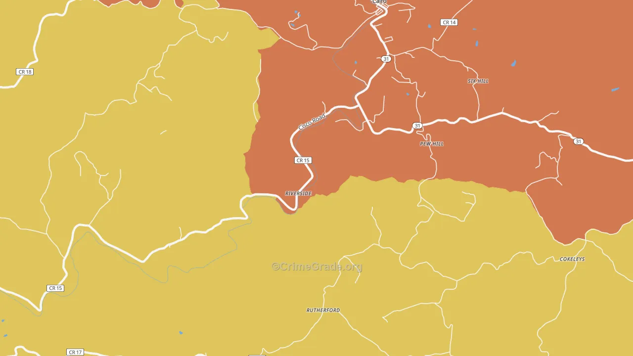 Rutherford, WV Map of Robbery Rates