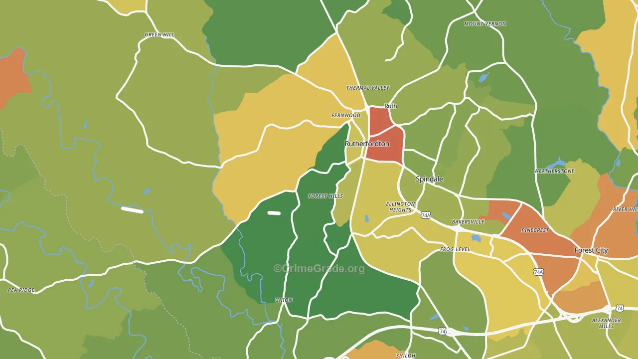 Rutherfordton, NC Map of Robbery Rates