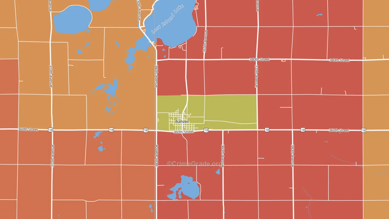 Ruthven, IA Map of Robbery Rates