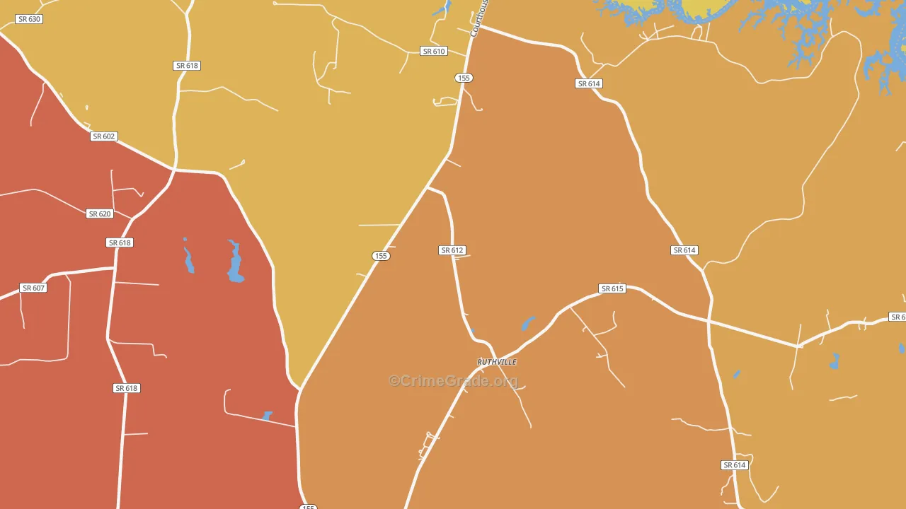 Ruthville, VA Map of Robbery Rates