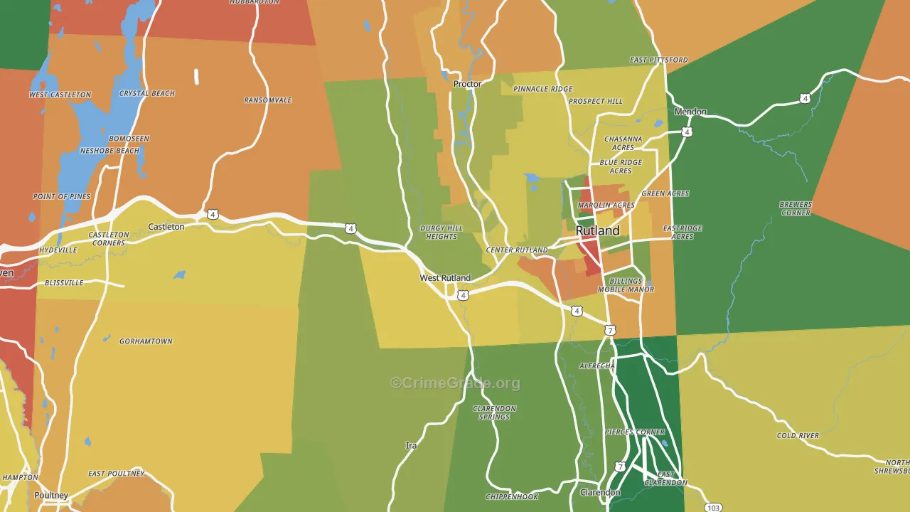 Rutland County, VT Map of Robbery Rates
