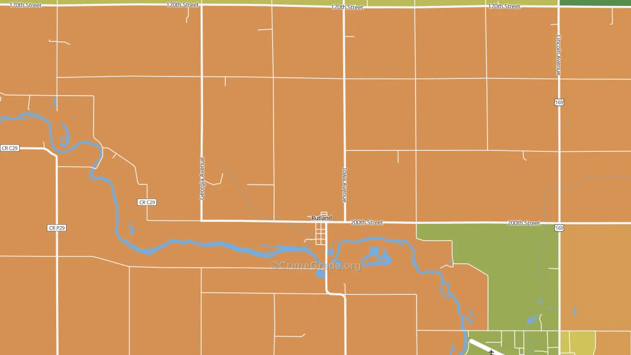 Rutland, IA Map of Robbery Rates