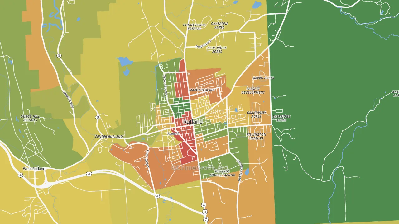 Rutland, VT Map of Robbery Rates