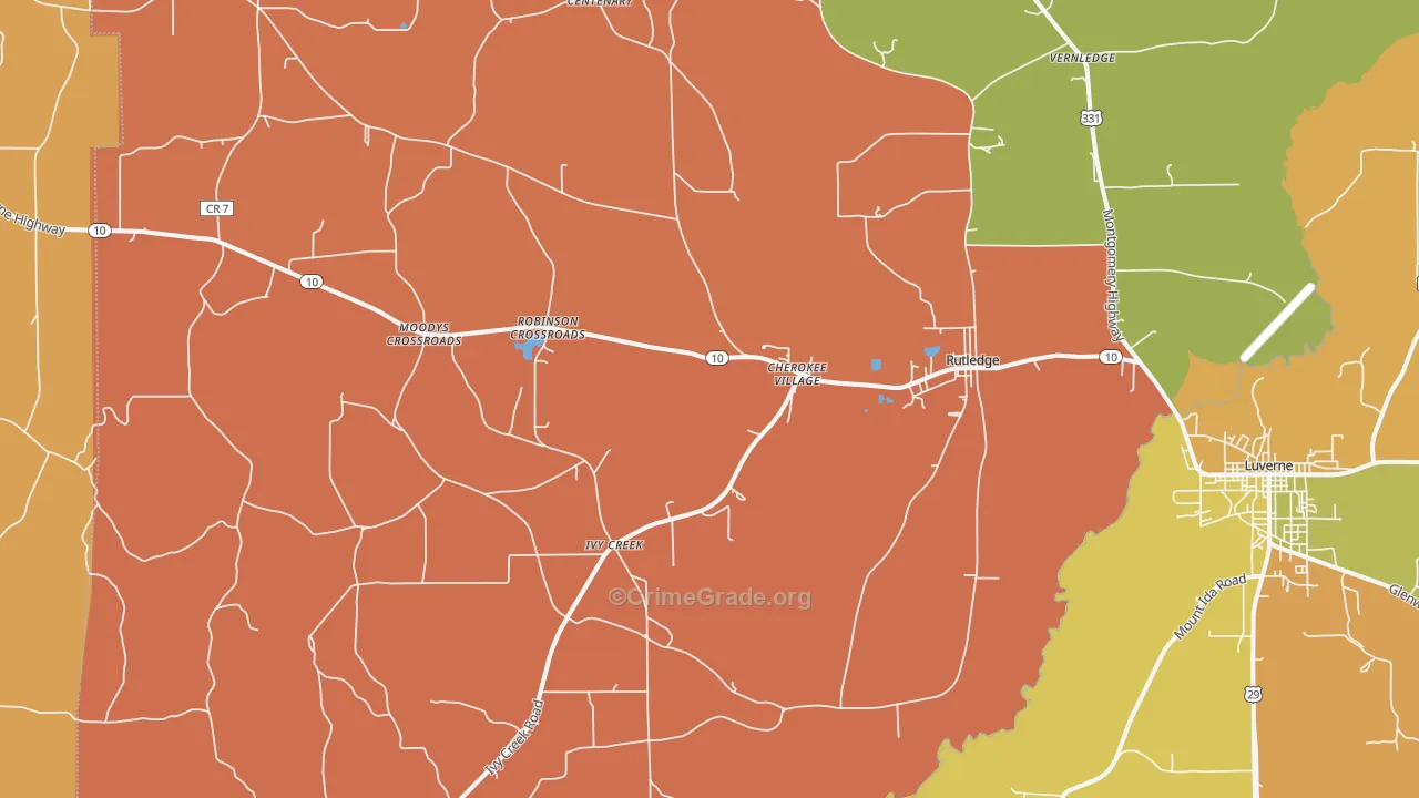 Rutledge, AL Map of Robbery Rates