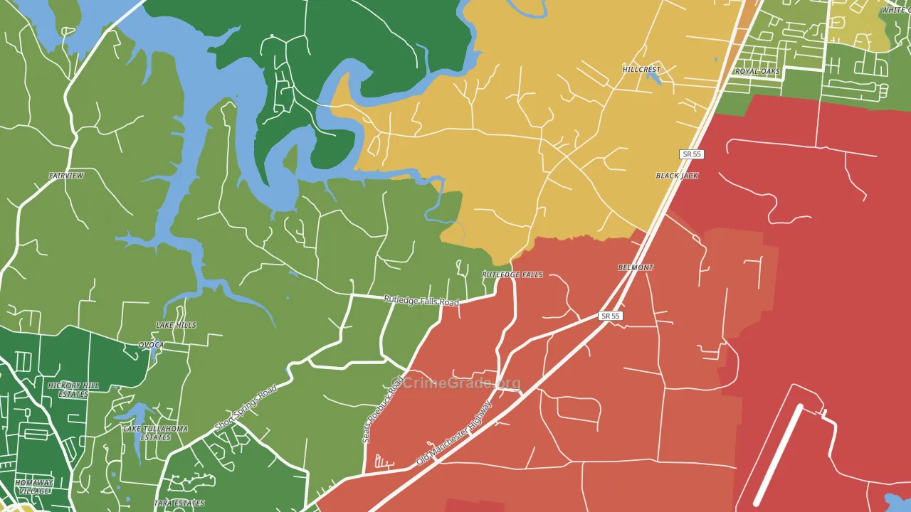 Rutledge Falls, TN Map of Robbery Rates