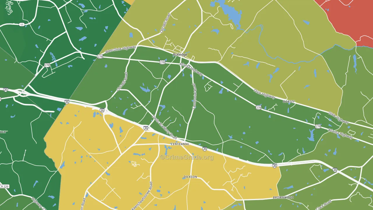 Rutledge, GA Map of Robbery Rates