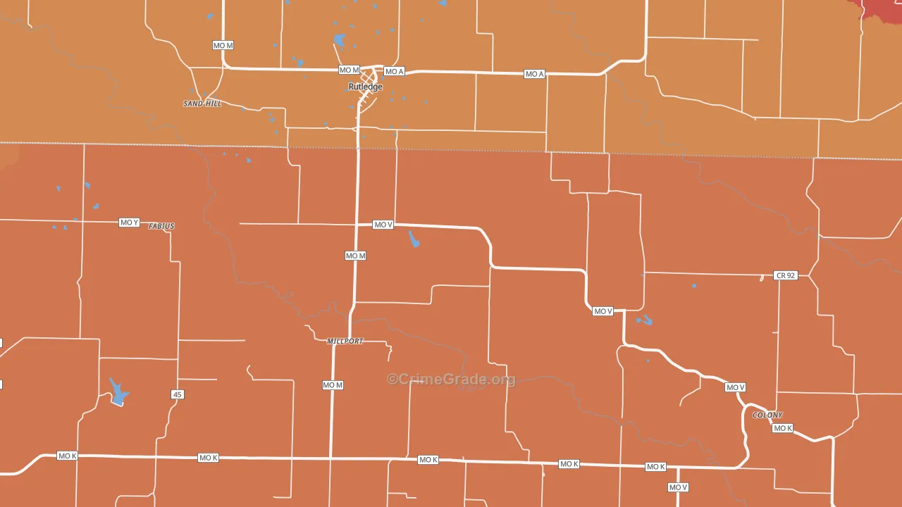 Rutledge, MO Map of Robbery Rates