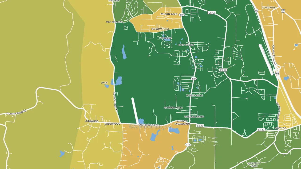 Ryan, AL Map of Robbery Rates