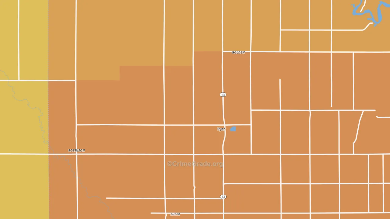Ryan, IA Map of Robbery Rates