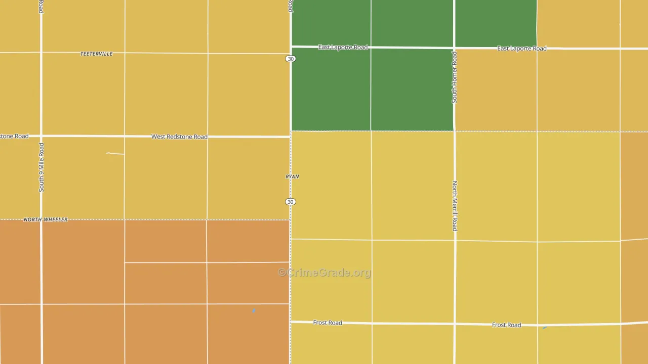 Ryan, MI Map of Robbery Rates