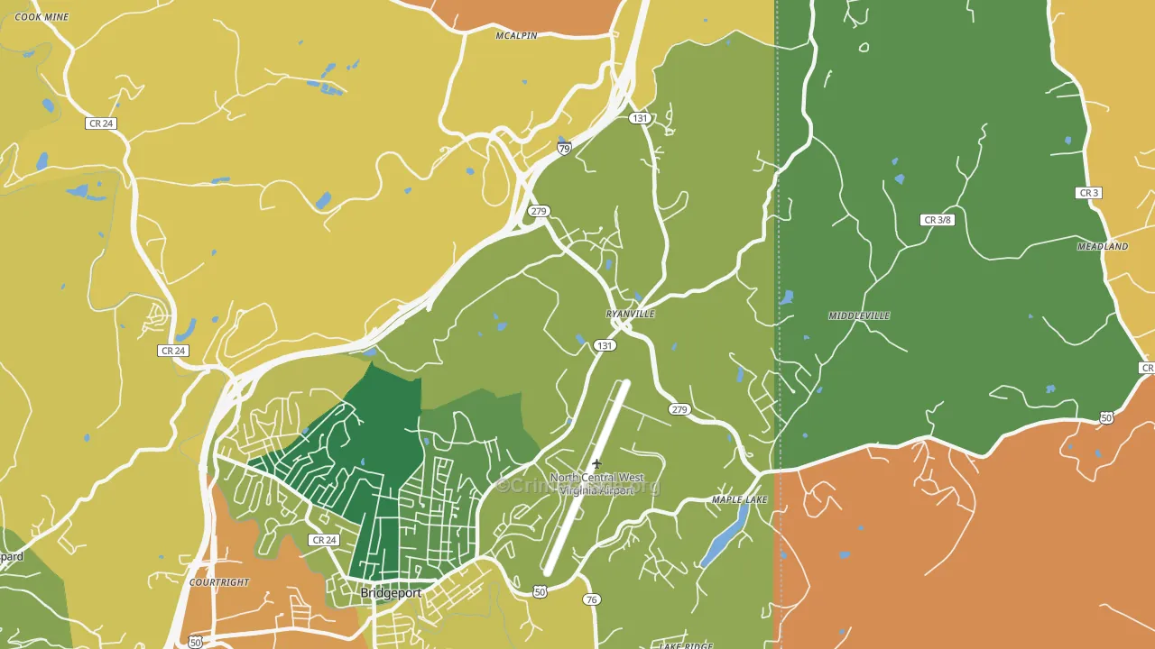 Ryanville, WV Map of Robbery Rates