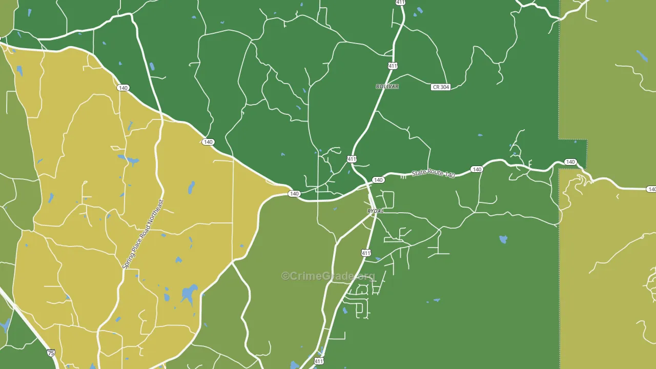 Rydal, GA Map of Robbery Rates