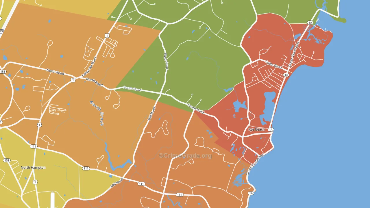 Rye Beach, NH Map of Robbery Rates