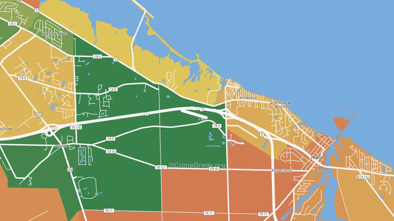 Rye Beach, OH Map of Robbery Rates