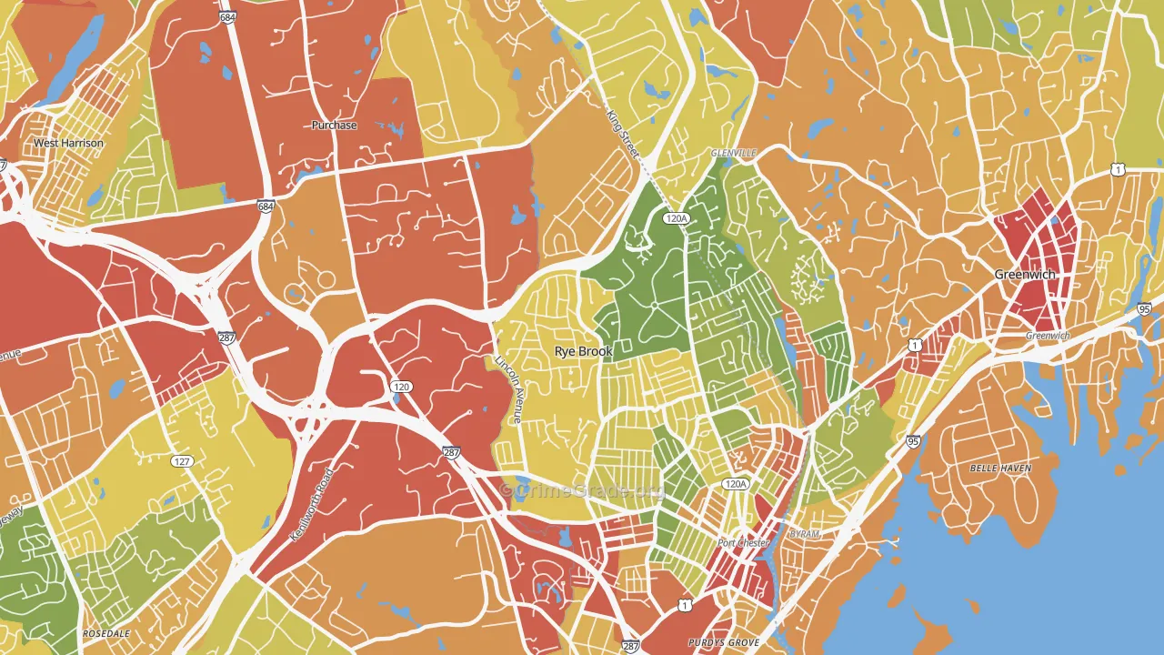 Rye Brook, NY Map of Robbery Rates