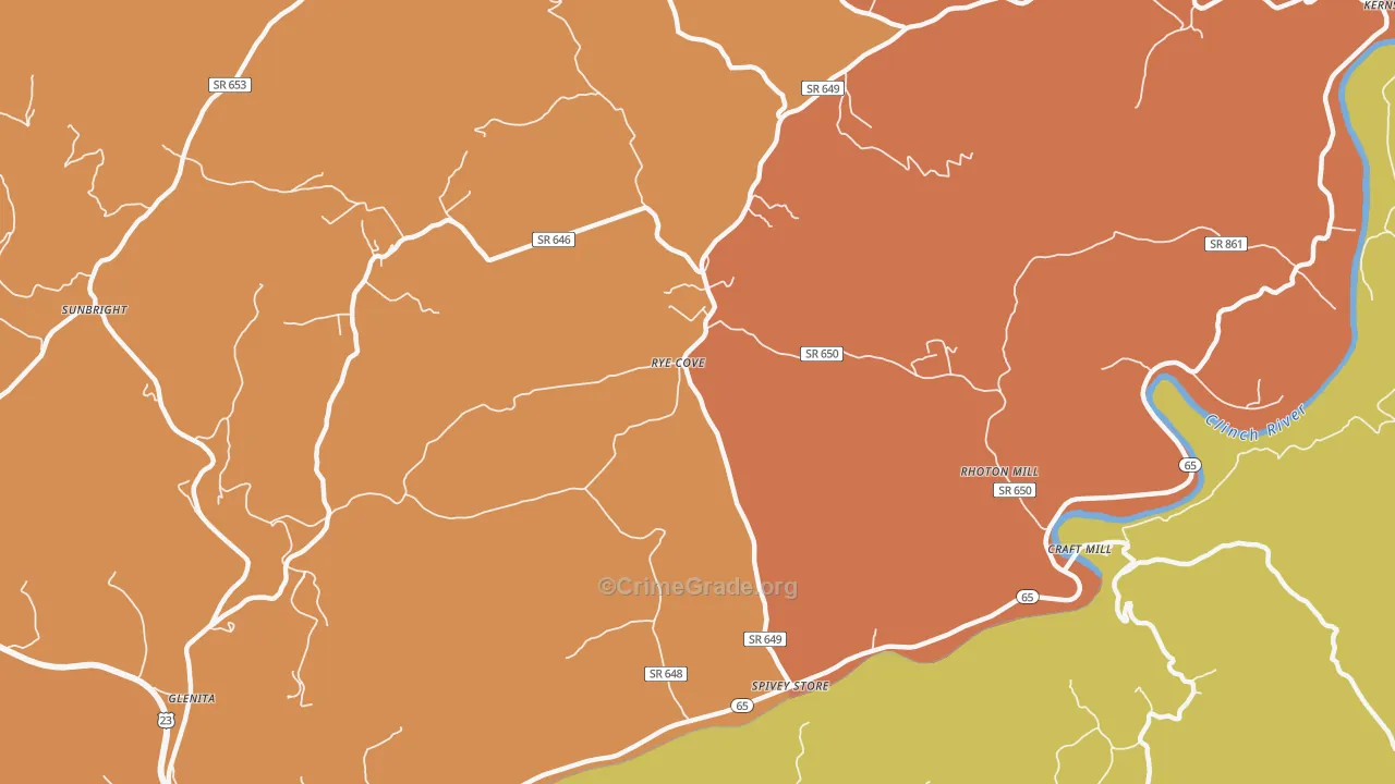 Rye Cove, VA Map of Robbery Rates