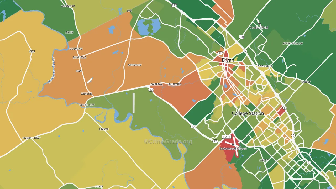 Rye, TX Map of Robbery Rates