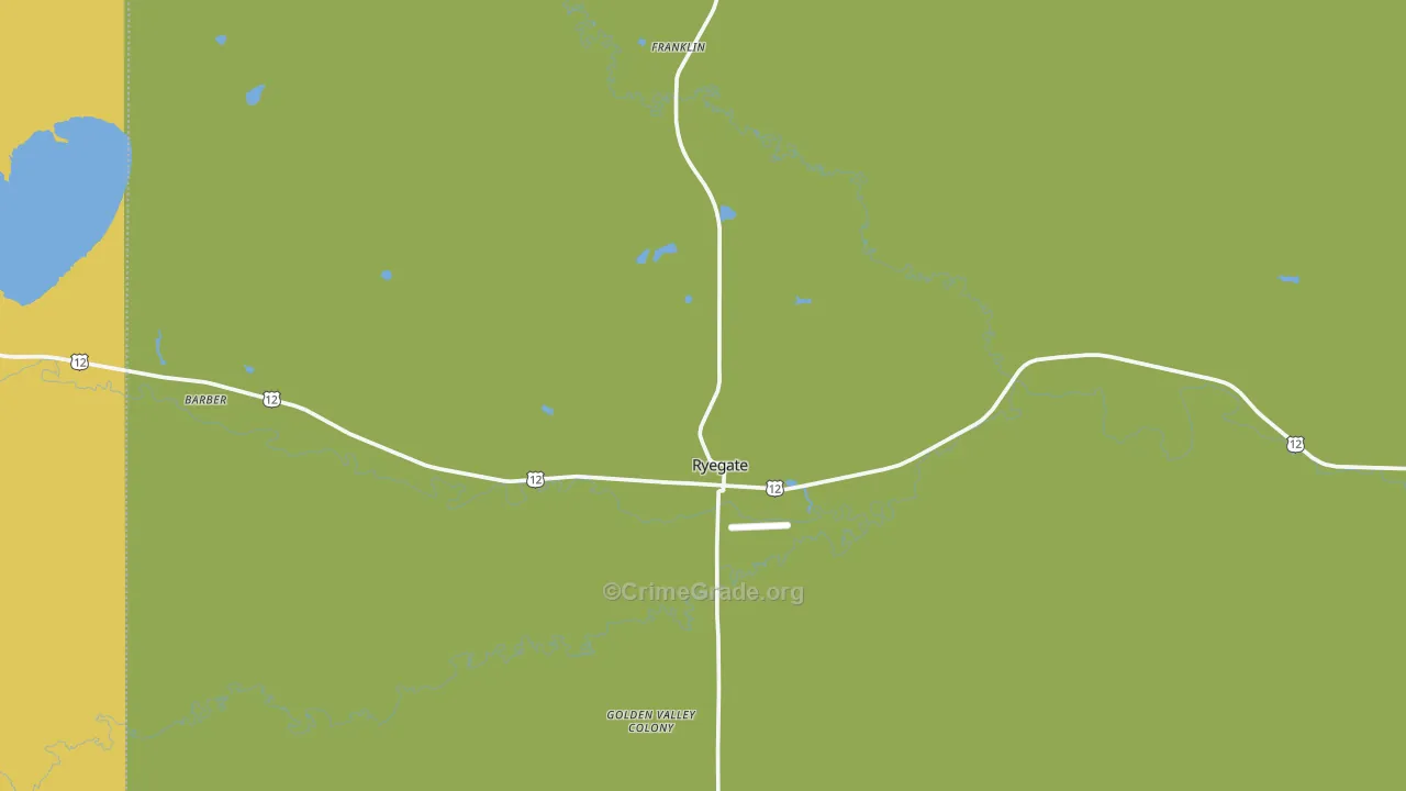 Ryegate, MT Map of Robbery Rates