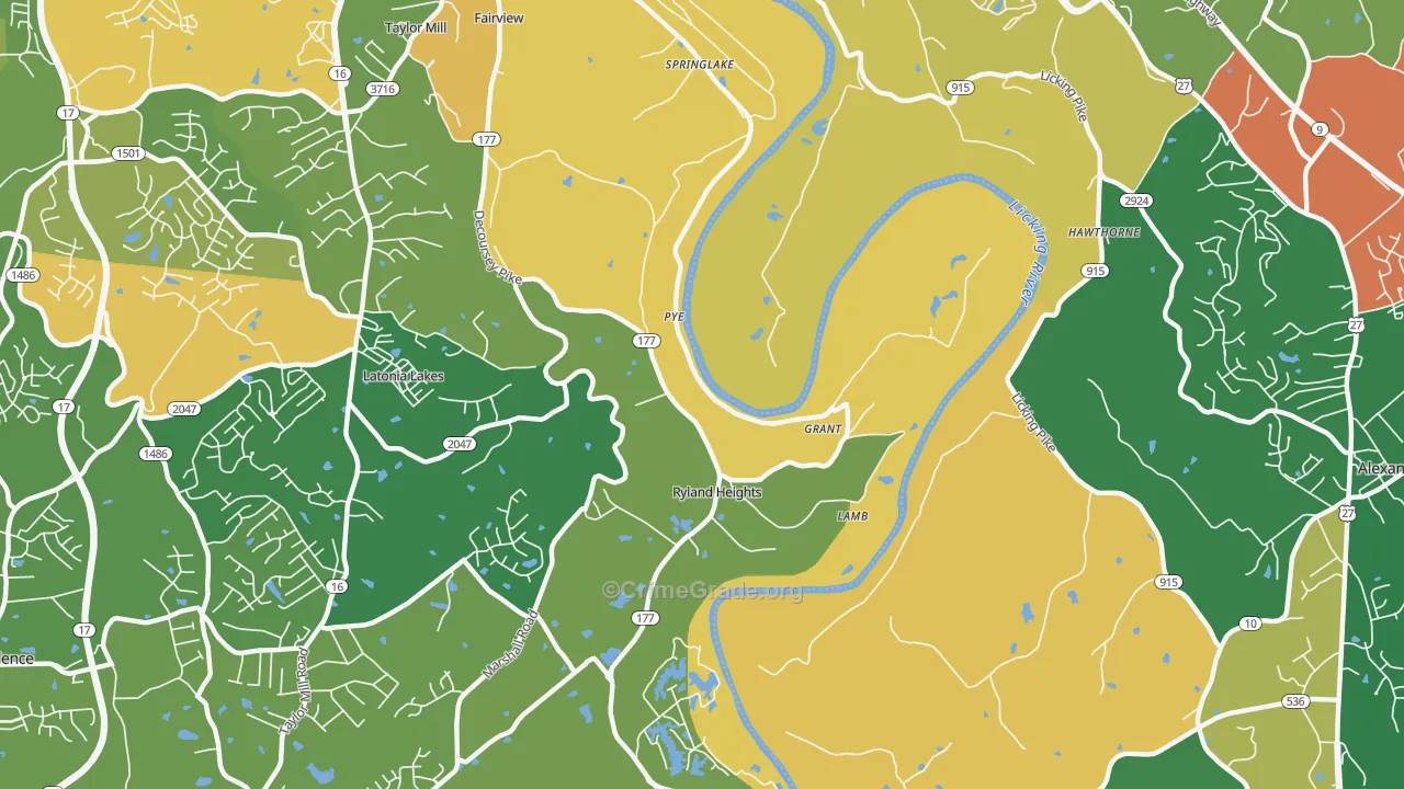 Ryland Heights, KY Map of Robbery Rates