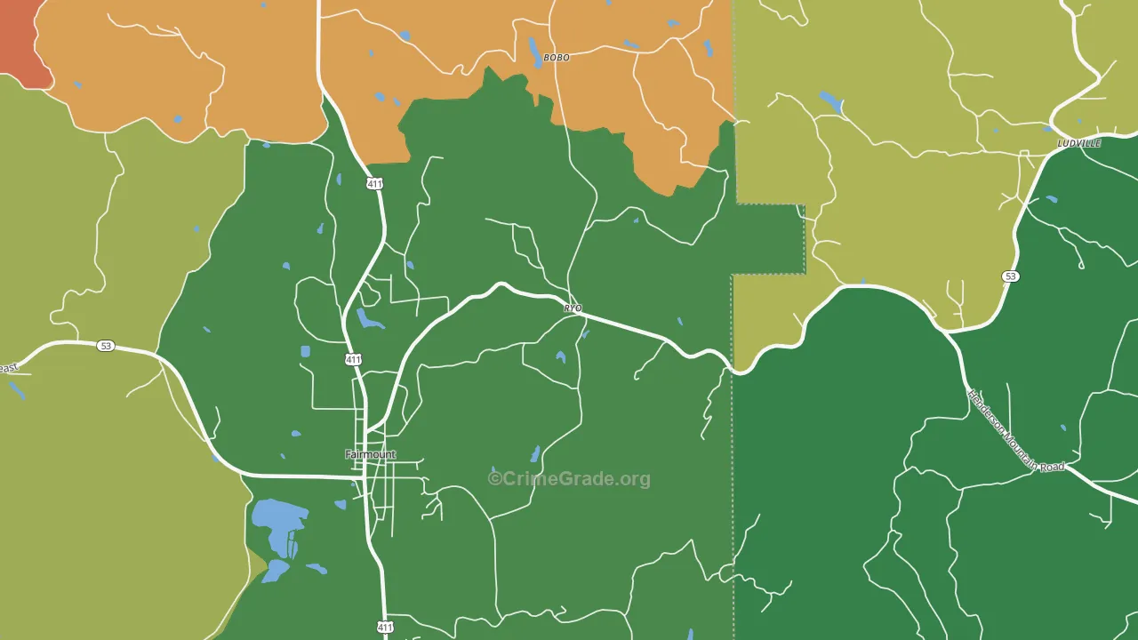Ryo, GA Map of Robbery Rates