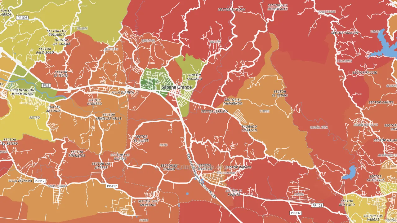 Sabana Grande Municipio, PR Map of Robbery Rates
