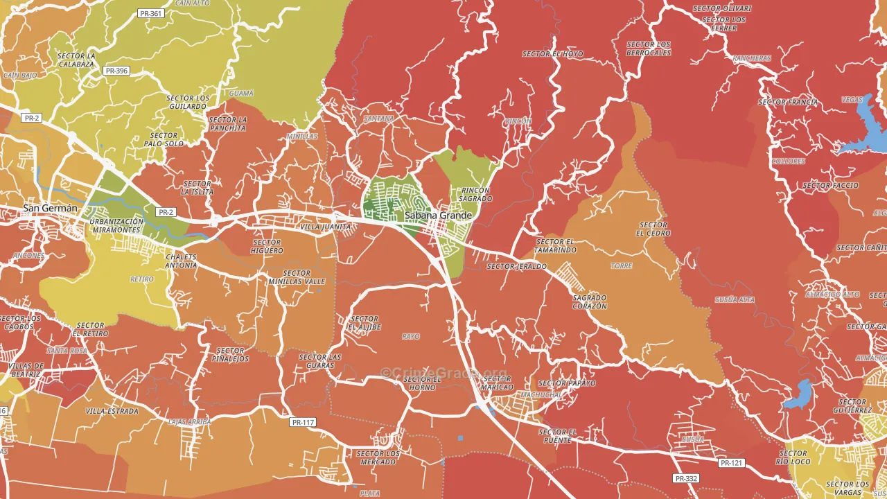 Sabana Grande, PR Map of Robbery Rates