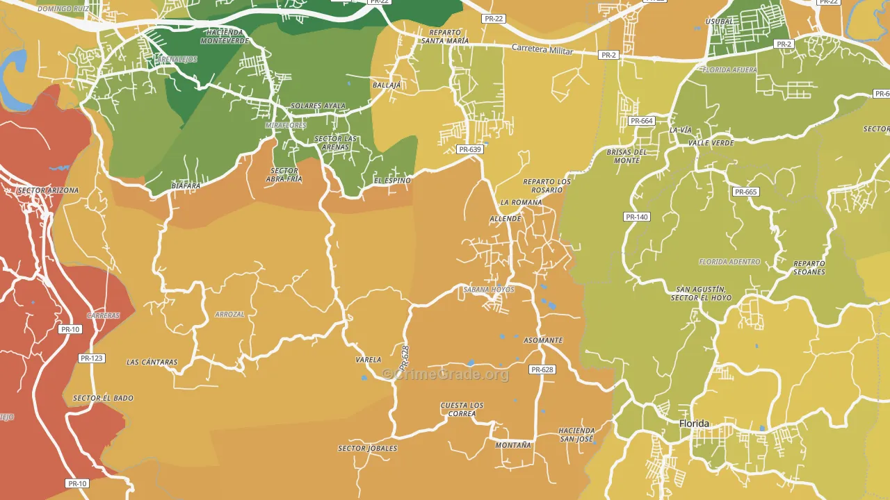 Sabana Hoyos, PR Map of Robbery Rates