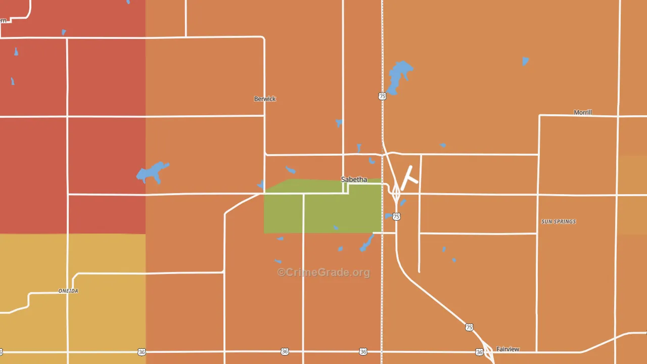 Sabetha, KS Map of Robbery Rates