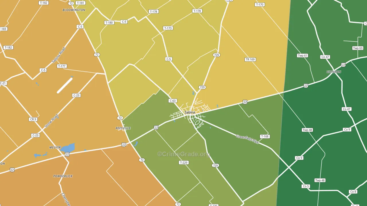 Sabina, OH Map of Robbery Rates