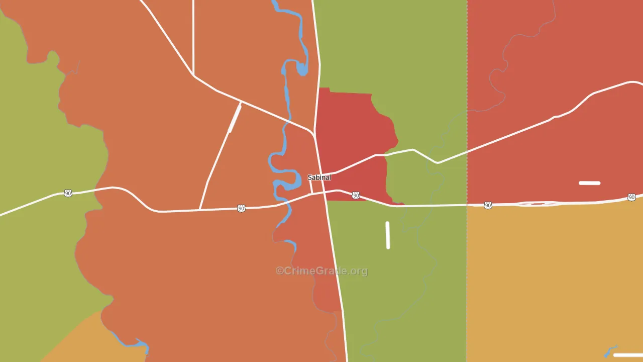 Sabinal, TX Map of Robbery Rates