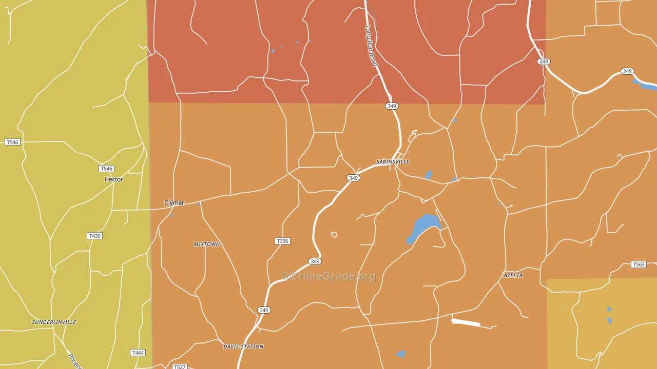 Sabinsville, PA Map of Robbery Rates