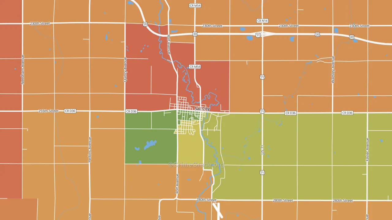 Sac City, IA Map of Robbery Rates