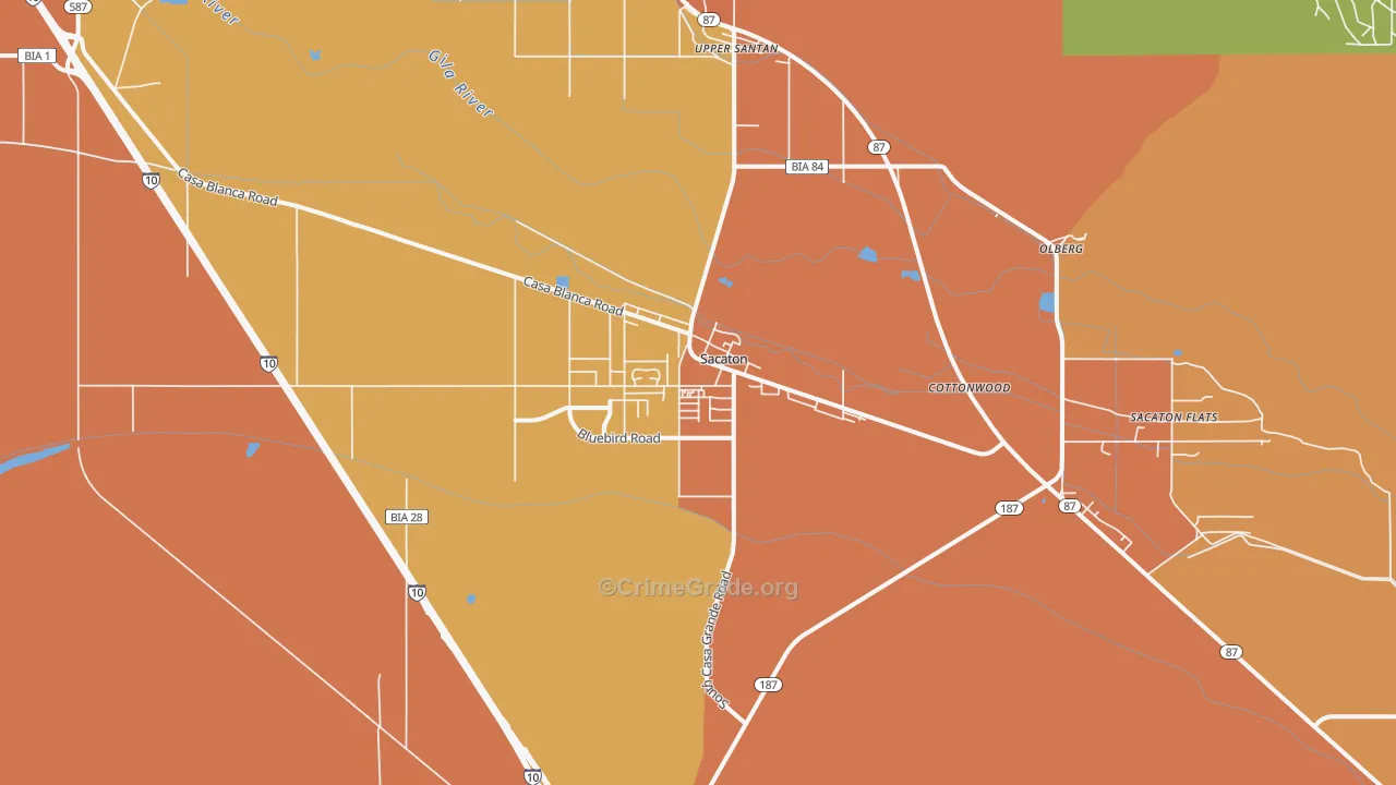Sacaton, AZ Map of Robbery Rates