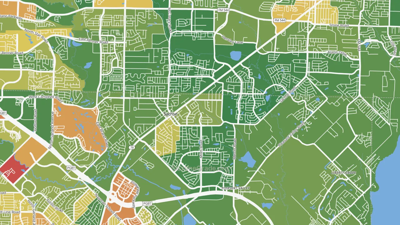 Sachse, TX Map of Robbery Rates