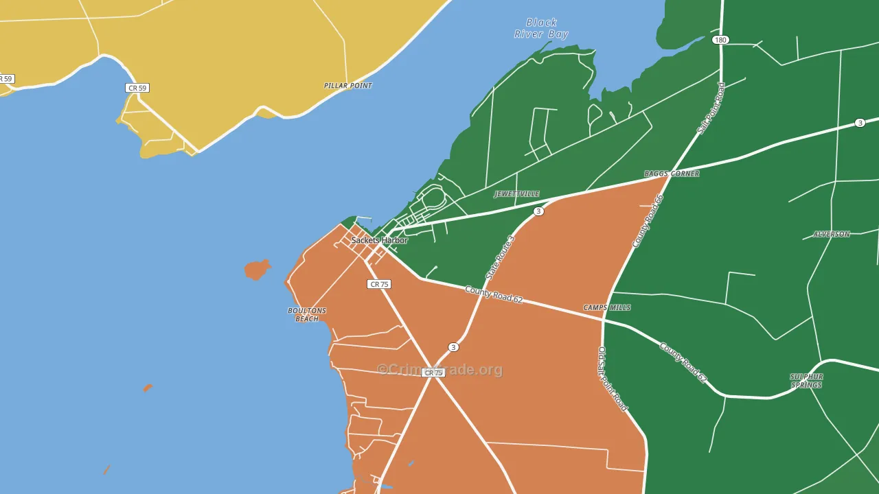 Sackets Harbor, NY Map of Robbery Rates