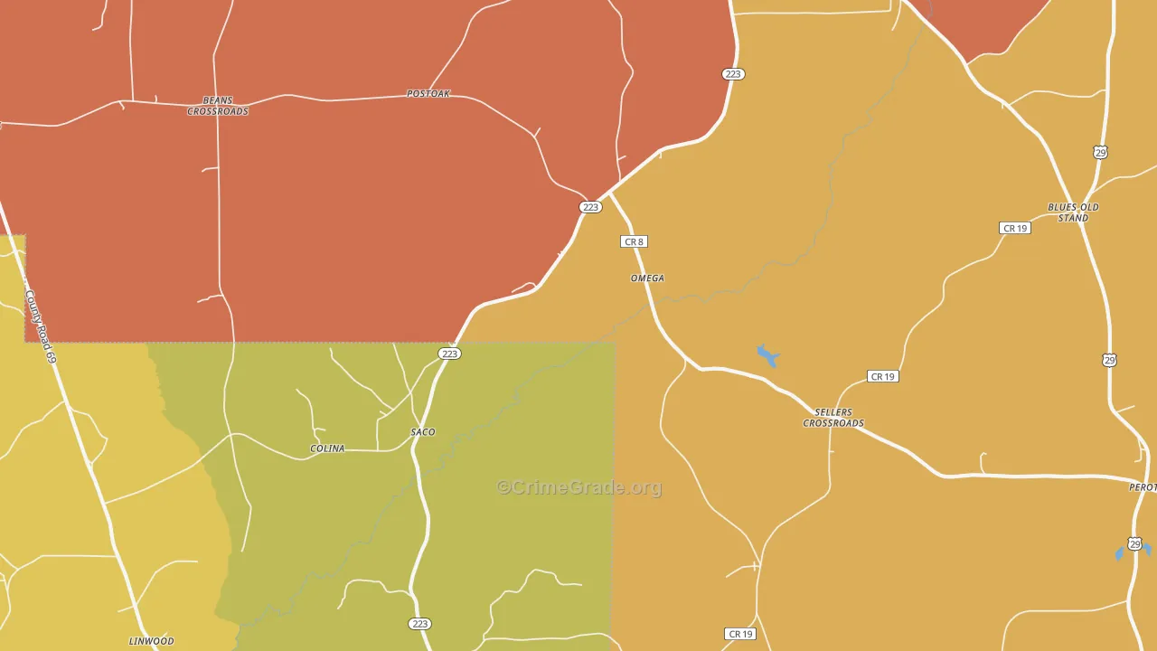 Saco, AL Map of Robbery Rates