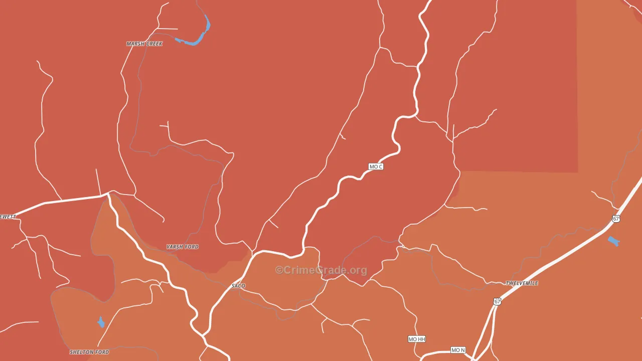 Saco, MO Map of Robbery Rates