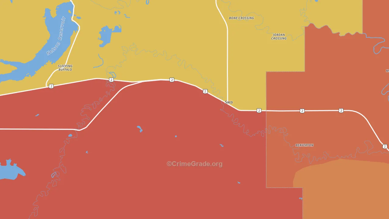 Saco, MT Map of Robbery Rates