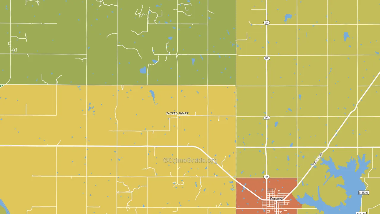 Sacred Heart, OK Map of Robbery Rates