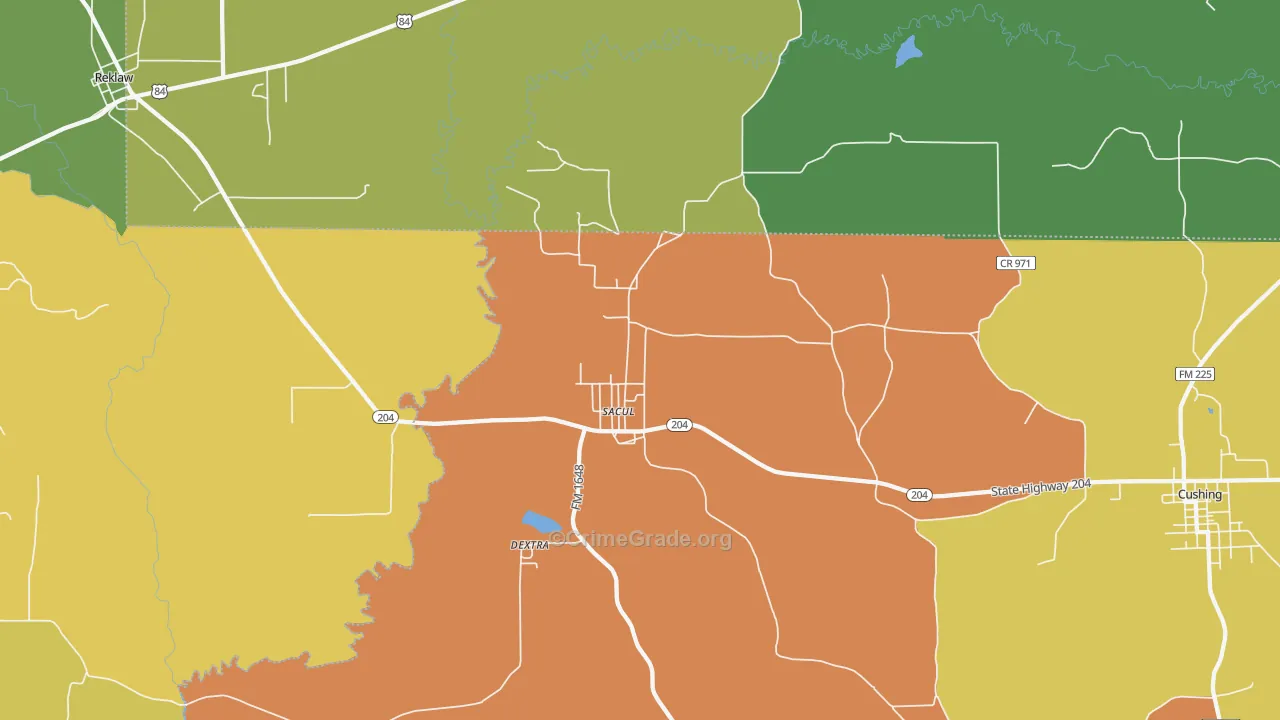 Sacul, TX Map of Robbery Rates