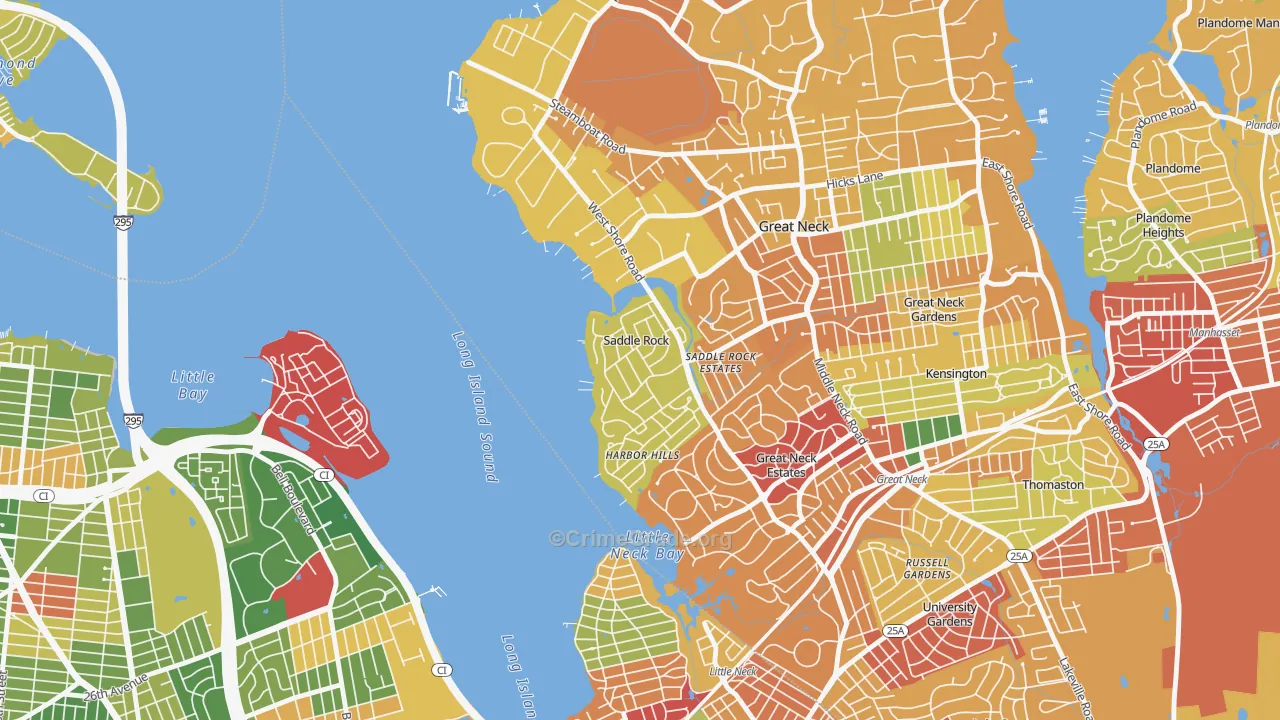 Saddle Rock, NY Map of Robbery Rates