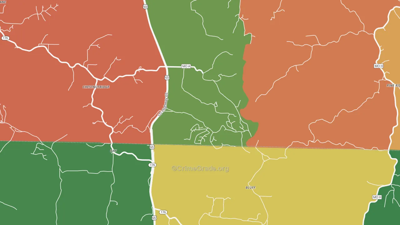 Saddlebrooke, MO Map of Robbery Rates