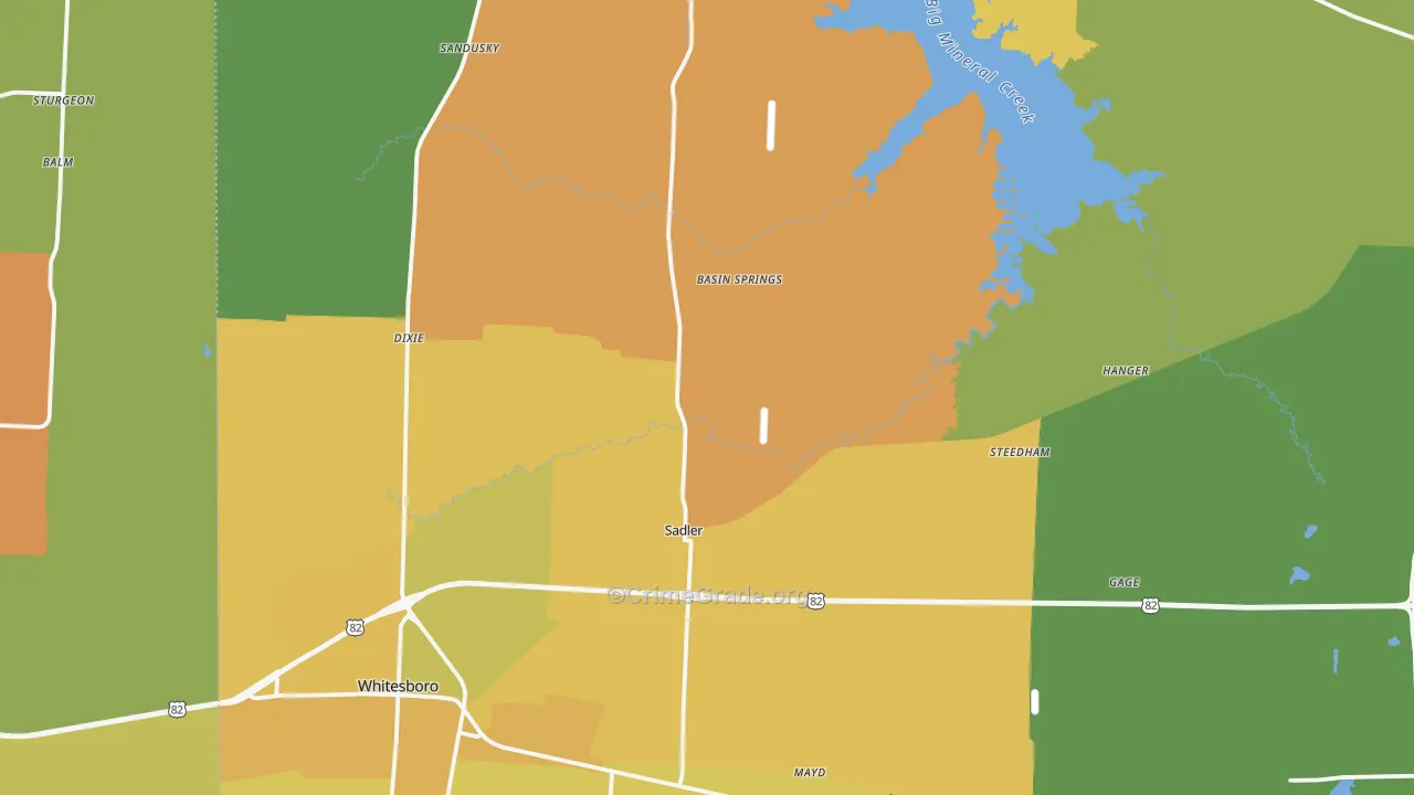 Sadler, TX Map of Robbery Rates