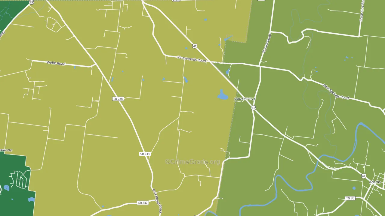 Sadlersville, TN Map of Robbery Rates