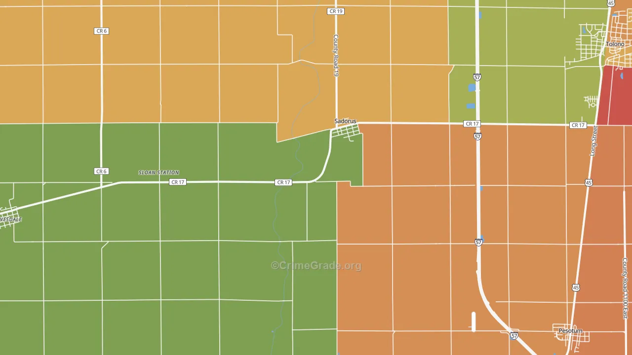 Sadorus, IL Map of Robbery Rates